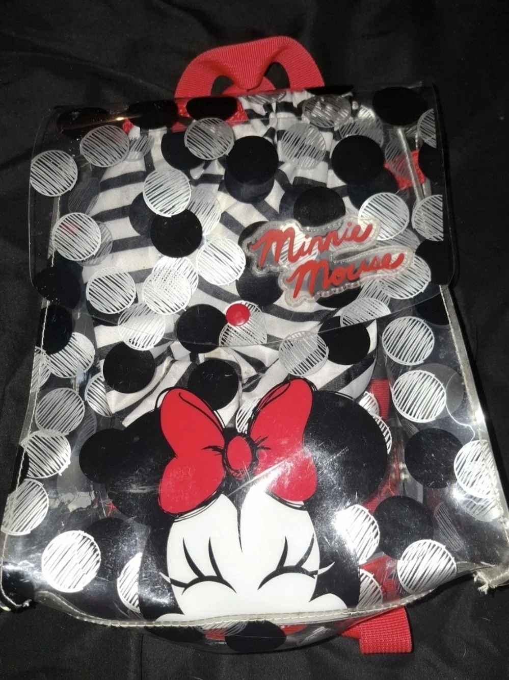 Disney Minnie Mouse Clear Backpack with Red Bow and Black Polka Dots